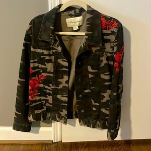 Anthropologie camo jacket with embroidery